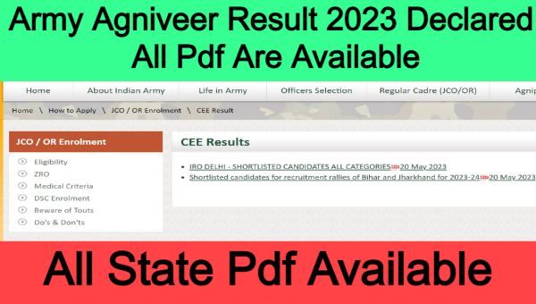 Army Agniveer Result 2023 Declared , All Pdf Are Available