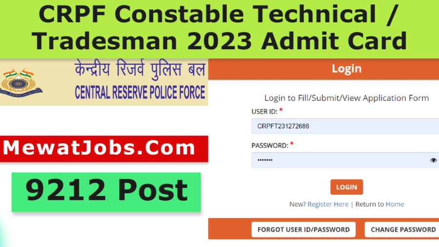 Crpf Constable Technical Tradesman 2023 Admit Card Mewatjobs